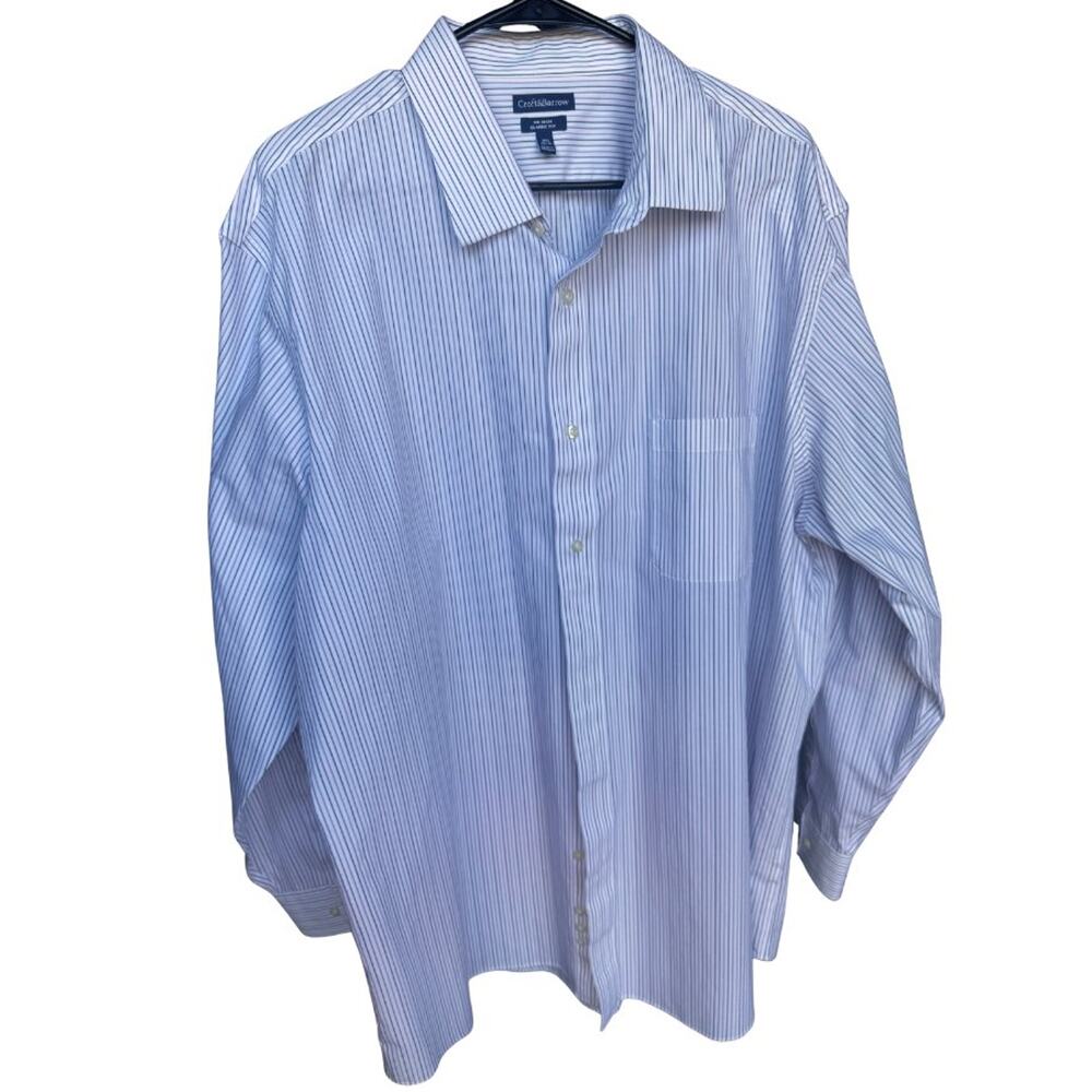 Croft & Barrow No Iron Dress Shirt 2XL Blue Stripe Classic Fit 18.5 34/35